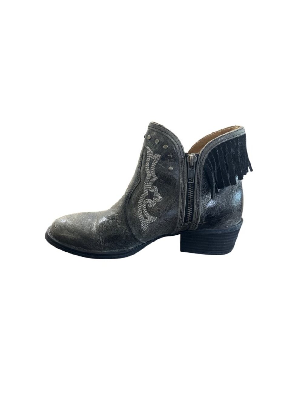 Sterling River Ankle Boots Women Size 8.5 Fringe Leather Western Cowgirl Gray - Picture 9 of 9